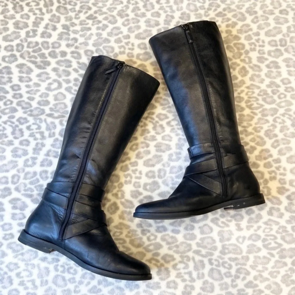 Cole Haan Black Leather Riding Petra‎ Belt II Boots